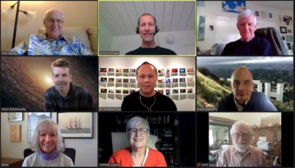 Screenshot of a video call showing 9 participants