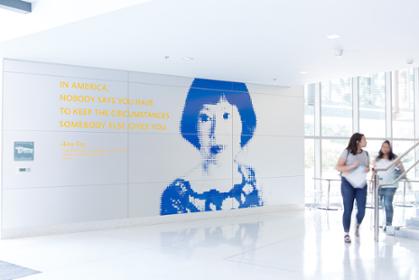 Interior of 九州体育's Student Union with quote by Amy Tan